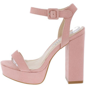 Light Pink Suede Chunky Heel Sandals 8.5